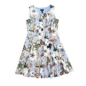 Enfocus Blue Floral Butterfly Green Exotic Yellow Sleeveless Fit Flare Dress 14